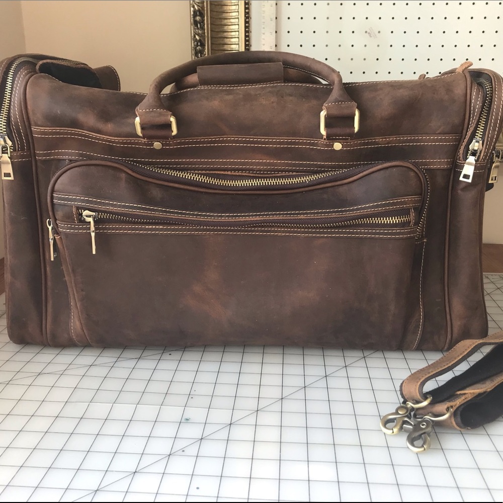 23.6" Full Grain Leather Duffel Travel Luggage Bag
